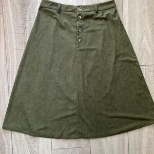 Olive Green Corduroy A Line Button Front Midi Skirt - Size 1X